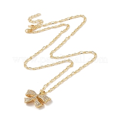 Brass Micro Pave Clear Cubic Zirconia Bowknot Pendant Necklaces for Women&nbsp;NJEW-S432-02G-02