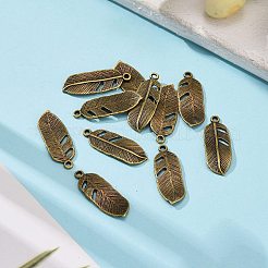 合金ペンダント  葉  カドミウムフリー＆ニッケルフリー＆鉛フリー  アンティークブロンズ  24x9x2mm  穴：1mm&nbsp;LS-PALLOY-R39-AB-FF