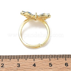 Adjustable Brass Butterfly Finger Rings with Light Blue Cubic Zirconia&nbsp;CU-CBA7E55-18G-02