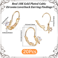 真鍮マイクロパヴェクリアキュービックジルコニアフレンチフックピアス金具20個  ニッケルフリー  カン付き  18KGP本金メッキ  18.5x5x13mm  穴：0.8mm  ピン：0.9mm&nbsp;KK-BBC0029-05