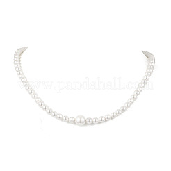Shell Pearl Round Beaded Necklaces & Stud Dangle Earrings Sets for Women&nbsp;SJEW-JS01349