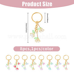 アクリル＆ガラスキーホルダー8個  鉄パーツ  花  ミックスカラー  7.3cm  8個/セット&nbsp;KEYC-CA00001