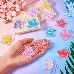 塩ビ樹脂カボション  スパンコール付き/スパンコール  花  スナップヘアクリップ作成用  ボビーピンアクセサリーのDIY  ミックスカラー  51x53x4mm&nbsp;KY-TAC0002-06