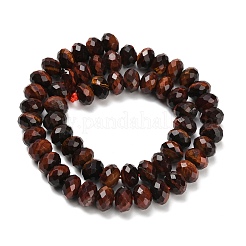 天然のレッドタイガーアイビーズ連売り  ロンデル  多面カット  染め  9.5~10x6~7mm  穴：1~1.2mm  約58~60個/連  15.28~15.47インチ（38.8~39.3cm）&nbsp;G-C259-A01-6x10mm-01