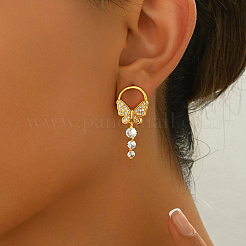 Elegant Butterfly Brass Pave Clear Cubic Zirconia Dangle Stud Earrings&nbsp;UU2168