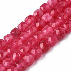 天然石クォーツビーズ連売り  染め  多面カット  キューブ  ミックスカラー  5.5x6x6mm  穴：1mm  約61~62個/連  12.99インチ〜13.19インチ（33cm〜33.5cm）&nbsp;G-S359-376