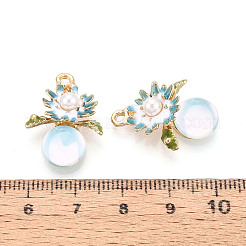 Rack Plating Alloy Enamel and ABS Imitation Pearl and Glass Pendants&nbsp;ENAM-T091-67C