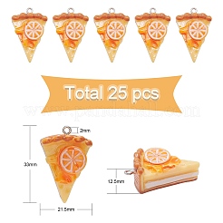不透明樹脂ペンダント  プラチナトーンの合金ループ付き  模造食品  三角ピザ  オレンジ  33x21.5x12.5mm  穴：2mm&nbsp;RESI-CJ0002-38