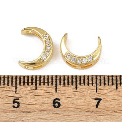 真鍮製の透明なキュービックジルコニアビーズ  ムーン  18KGP本金メッキ  10.5x8.5x3.5mm  穴：1mmと2x1mm&nbsp;KK-D375-35G-01