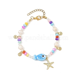 Ocean 304 Stainless Steel Starfish Shell Shape Charm Bracelets&nbsp;BJEW-JB14275