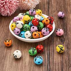 80Pcs 8 Colors Printed Natural Wood Beads&nbsp;WOOD-FW0001-09