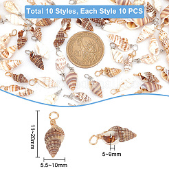 100Pcs 10 Styles Natural Shell Pendants&nbsp;PALLOY-AB00159
