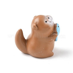 Resin Otter with Fish Figurines Ornament&nbsp;DJEW-E015-02G