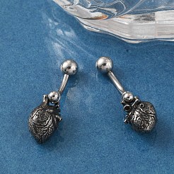 Heart 316 Surgical Stainless Steel Dangle Belly Button Rings&nbsp;EJEW-G416-10AS
