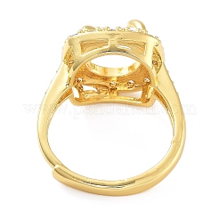 Rack Plating Square Brass Micro Pave Cubic Zirconia Adjustable Ring Components&nbsp;KK-Q819-11G