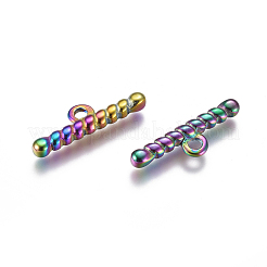 イオンプレーティング（IP）304ステンレススチールマンテルパーツ  バー  虹色  21x6.5x3mm  穴：2mm&nbsp;STAS-F241-07-M
