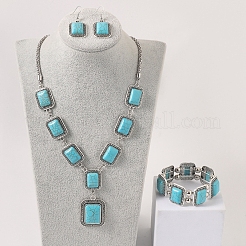 Bohemian Retro Style Synthetic Turquoise with Alloy Pendant Necklaces & Dangle Earrings & Bangles Sets&nbsp;WGF64B3-02