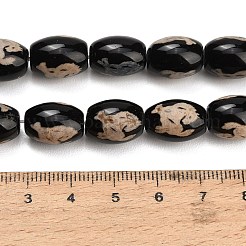 天然石瑪瑙ビーズ連売り  染め＆加熱  馬の模様が入った樽  ブラック  13.5~14x10~10.5mm  穴：1.5mm  約25個/連  13.39''（34センチメートル）&nbsp;GG-CBA4812-A04-10x14MM