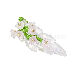 ガラスシードビーズのユリの枝ペンダント  アクリルと  パールピンク  42x20.5x12mm  穴：2.5mm&nbsp;PALLOY-MZ00900-01
