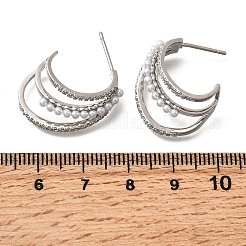 Brass Micro Pave Clear Cubic Zirconia Triple C-Shaped Stud Earrings&nbsp;EJEW-P322-10P