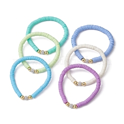 6Pcs 6 Color Polymer Clay Disc & Rhinestone Beaded Stretch Bracelets Set&nbsp;BJEW-JB09673