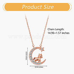Chinese Zodiac Necklace Horse Necklace 925 Sterling Silver Rose Gold Horse on the Moon Pendant Charm Necklace Zircon Moon and Star Necklace Cute Animal Jewelry Gifts for Women&nbsp;JN1090G