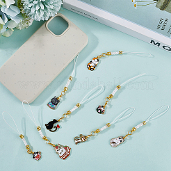 16Pcs 8 Style Cat Alloy Enamel Mobile Straps&nbsp;HJEW-SC00125