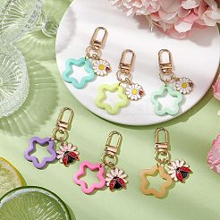6個 6色の花の不透明アクリルペンダント装飾  バッグの飾りに使える合金製回転留め具とてんとう虫のエナメルチャーム  ミックスカラー  65mm  1pc /カラー&nbsp;HJEW-JM02330