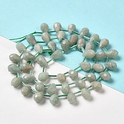 天然石アマゾナイトビーズ連売り  多面カット  トップ掘削  ティアドロップ  9~10.5x6~6.5mm  穴：0.7mm  約45個/連  15.59~16.14''（39.6~41センチメートル）&nbsp;G-H297-B07-01