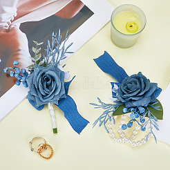 2Pcs 2 Style Silk Cloth & Plastic Imitation Flower Corsage Boutonniere & Wrist Corsage&nbsp;JEWB-CP0001-27A