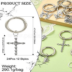 24スタイルのスカル合金シューズチャーム12個。  合金スプリングゲートリング付き  アンティークシルバー＆プラチナ  47~67mm  2個/スタイル&nbsp;HJEW-CJ00043