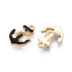 エナメルチャーム  ライトゴールドメッキ合金パーツ  アンカー  ブラック  17x12x3mm  穴：2mm&nbsp;ENAM-WH0006-A05