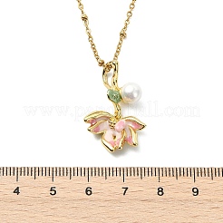 真鍮エナメル＆シェルパールピンクの蓮の花ペンダント、304ステンレススチール製サテライトチェーンネックレス（女性用）  ゴールドカラー  15.91インチ（40.4cm）&nbsp;NJEW-JN06112