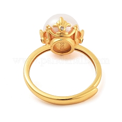 丸い天然真珠の指輪  女性用スターリングシルバー調節可能リング925個  ゴールドカラー  内径：17mm&nbsp;STER-Z009-05G