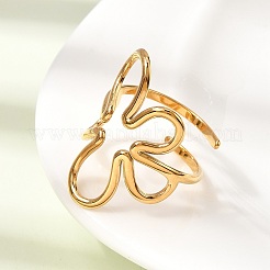 女性用304ステンレススチールカフオープンリング  花  イオンプレーティング（ip）  18KGP本金メッキ  26mm  内径：18mm&nbsp;RJEW-L342-04G
