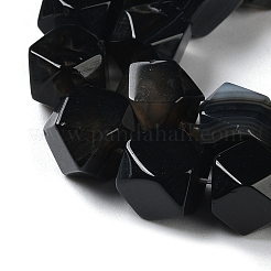 染色・加熱された天然の黒瑪瑙のスターカットラウンドビーズ連売り  多面カット  7~12x7~10x7~12mm  穴：1.2mm  約25~26個/連  8.39''~8.62''（21.3~21.9センチメートル）&nbsp;G-M418-C14-01