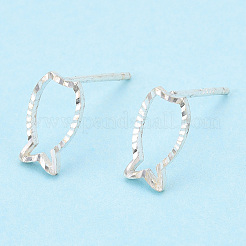 スターリングシルバーの中空魚スタッドピアス 925 個  s925スタンプあり  銀  9x5.5mm  ピン：0.8mm&nbsp;STER-T005-06