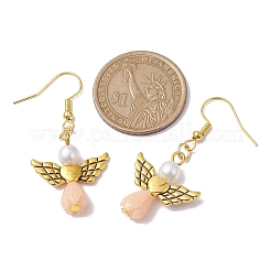 エンジェル アンティーク ゴールド合金 & 樹脂ダングル イヤリング  イミテーションパールアクリルドロップイヤリング  ナバホホワイト  45x21.5mm&nbsp;EJEW-JE05686-08