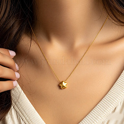 304ステンレススチール製スターペンダントラウンドスネークチェーンネックレス（女性用）  18KGP本金メッキ  17.72インチ（45cm）&nbsp;WG91E03-01