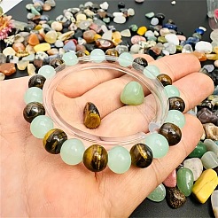 天然タイガーアイとガラスの丸いビーズのブレスレット  ダークシーグリーン  内径：2-3/8インチ（6cm）&nbsp;FS-WG07496-01