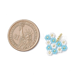ミユキガラスシードビーズハートと花のペンダント  空色  21.5x21x3mm  穴：2mm&nbsp;PALLOY-MZ01113-03