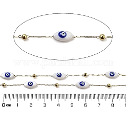 304ステンレススチールアズキチェーン  シェル＆エナメル付き  織り目加工の楕円形のリンク チェーン  ハンダ付け  イオンプレーティング（ip）  スプールで  ナザールボンジュウをした家の目  18KGP本金メッキ  9.5~10x5x3.5~4mm  約32.81フィート（10m）/ロール&nbsp;CHS-K018-19G-03
