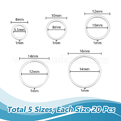 100個 5スタイル 304ステンレススチール リンキングリング  ステンレス鋼色  8~16x1mm  内径：5.5~14mm  20個/スタイル&nbsp;FIND-UN0003-61