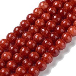 天然石マレーシアジェイドビーズ連売り  ラウンド  染め  レッドオレンジ  8mm  穴：1mm  約48個/連  15インチ&nbsp;G-A146-8mm-B09