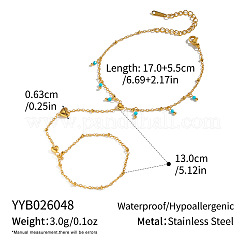 Synthetic Turquoise Round Tassel 304 Stainless Steel Heart Hand Chain Ring Bracelets for Women&nbsp;NM6951