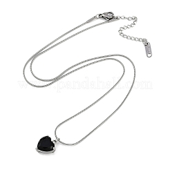 304 Stainless Steel Cubic Zirconia Heart Pendant Round Snake Chain Necklaces for Women&nbsp;NJEW-Z044-09P