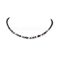 Electroplate Glass Triangle and Faceted Round Natural Black Spinel Beaded Necklaces for Women&nbsp;NJEW-JN05666