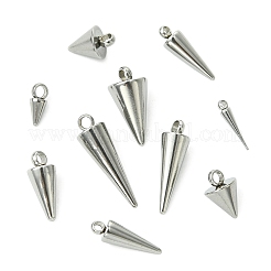 80pcs8スタイルのステンレス鋼のペンダント  スパイク/コーン  ステンレス鋼色  7.5~18x2~7mm  穴：1.2~2mm  10個/スタイル&nbsp;STAS-CJ0002-85