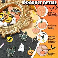 30 個 6 スタイルハロウィンラックメッキ合金エナメルペンダント  カドミウムフリー＆ニッケルフリー＆鉛フリー  エメラルドラインストーンとキラキラパウダーで  猫とおばけとカボチャ  ミックスカラー  13~27x14~25x1.5~2.5mm  穴：1.8mm  5個/スタイル&nbsp;PALLOY-CJ0002-32