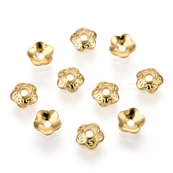 304ステンレススチールビーズキャップ  花  5花びら  ゴールドカラー  4x1.5mm  穴：1mm&nbsp;X-STAS-Q194-24G
